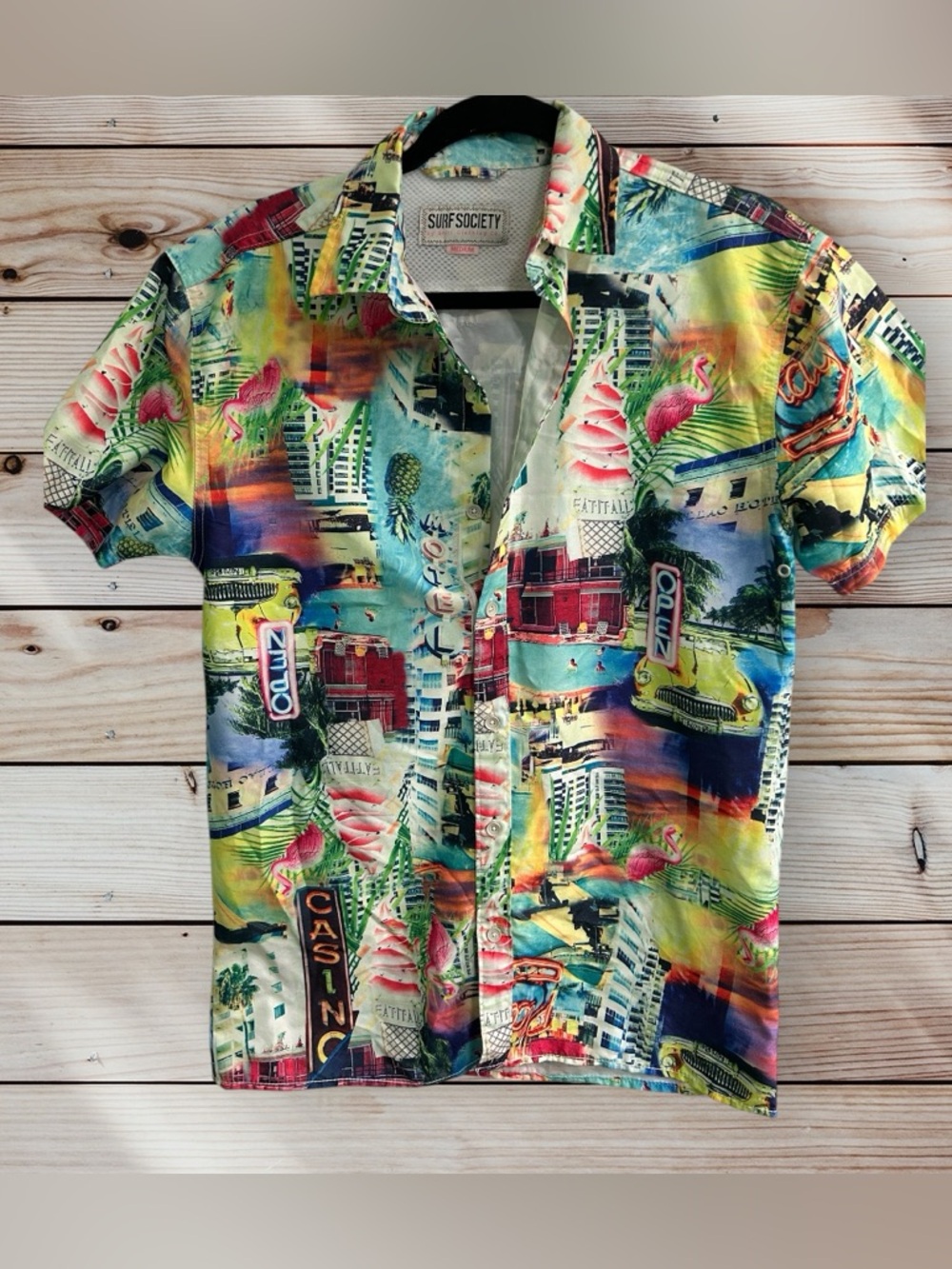Surf Society Vibrant Tropical Print Men's Shirt Size M
